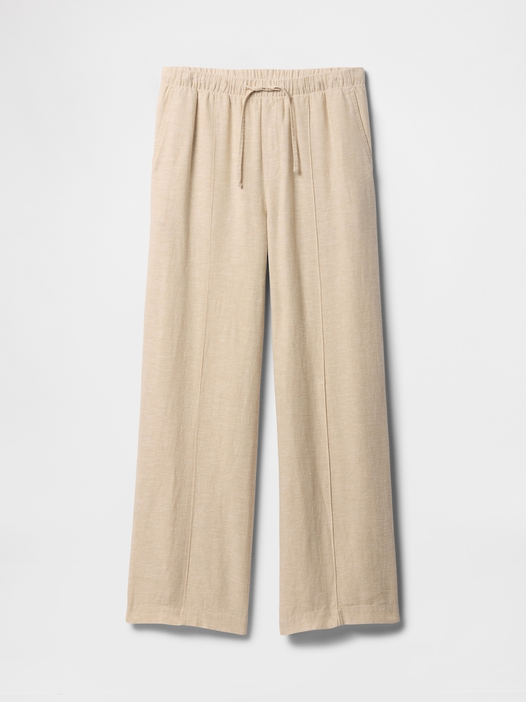 Mid Rise Linen-Blend Pull-On Wide-Leg Pants