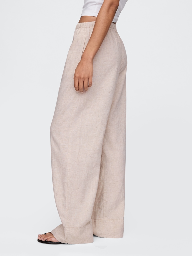 Linen-Blend Easy Wide-Hem Pants