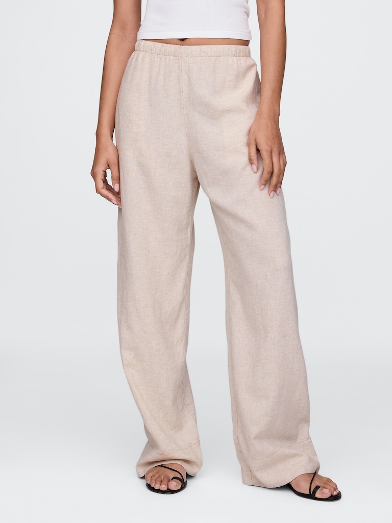 Linen-Blend Easy Wide-Hem Pants