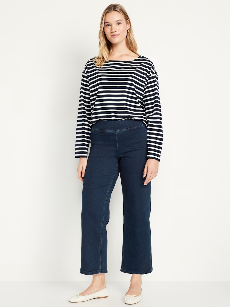 High-Waisted Weekender Pull-On Crop Wide-Leg Jeans