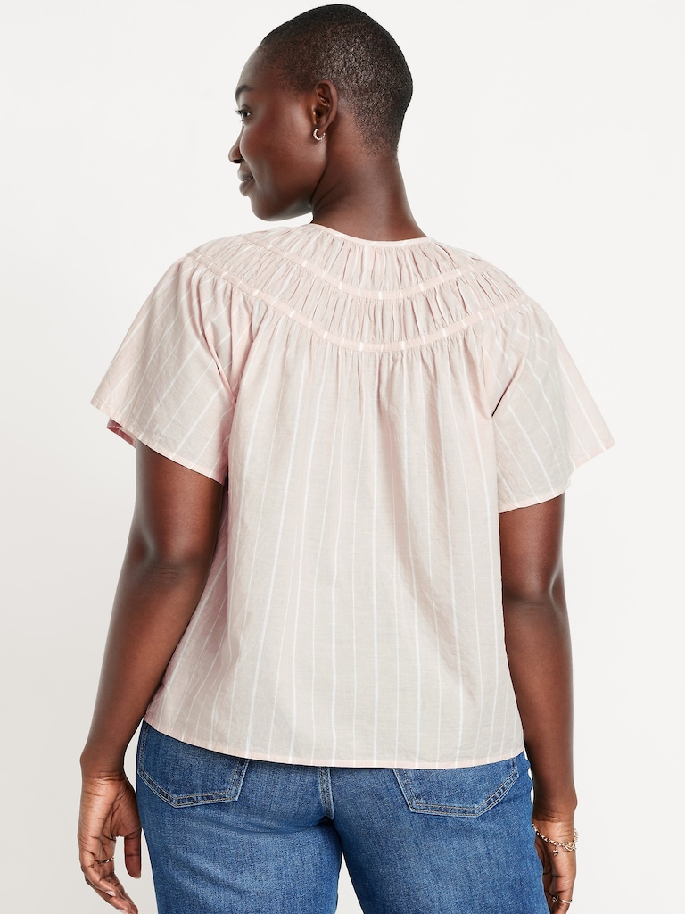 Shirred Flutter-Sleeve Top