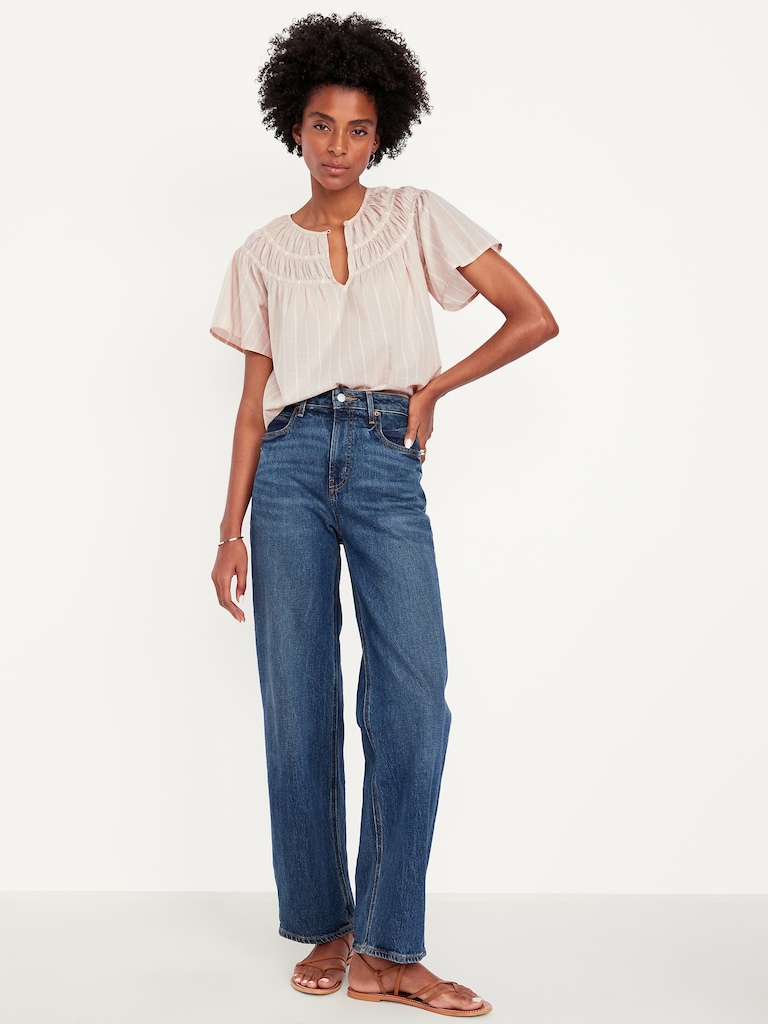 Shirred Flutter-Sleeve Top