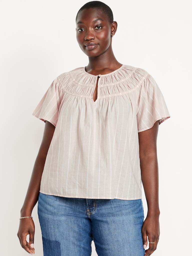 Shirred Flutter-Sleeve Top