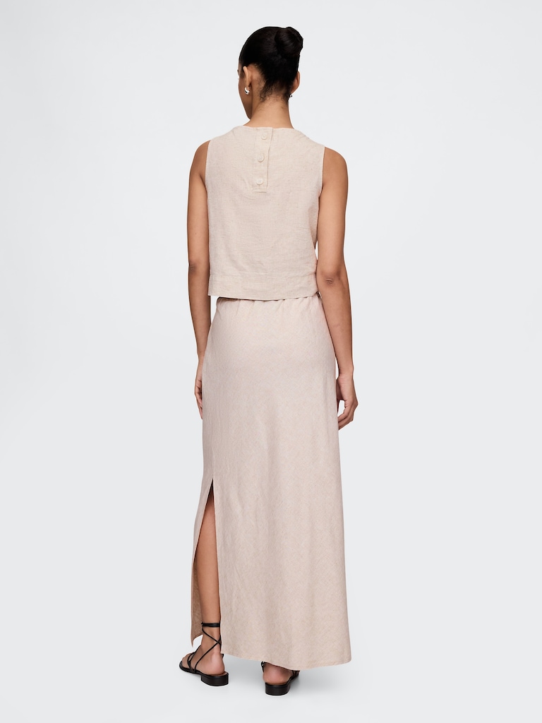 Linen-Blend Midi Skirt