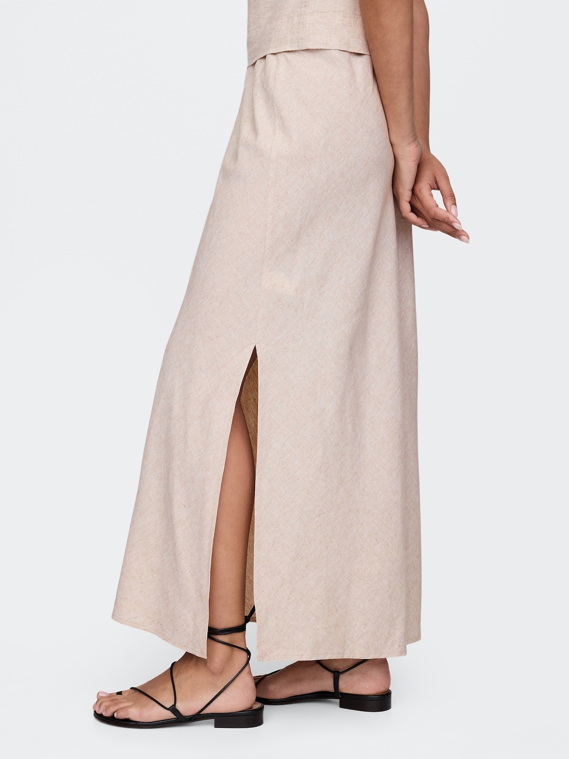 Linen-Blend Midi Skirt