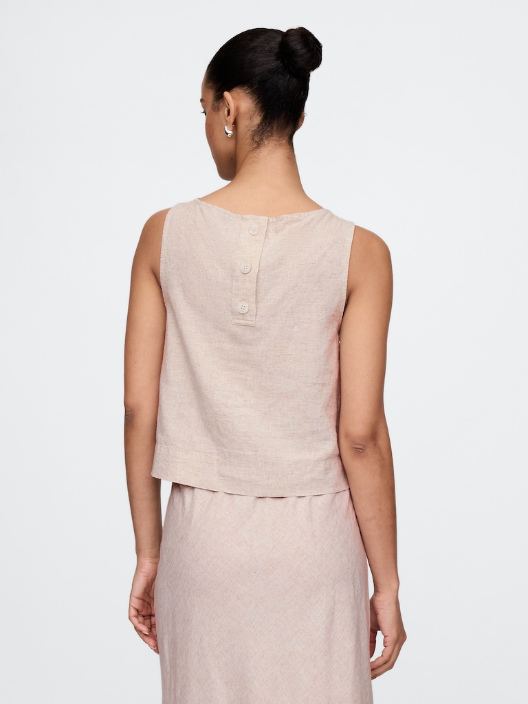 Linen-Blend Crop Shell Tank Top