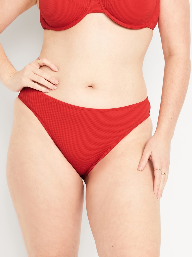 Mid-Rise Textured Bikini Swim Bottoms