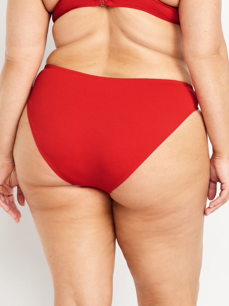Mid-Rise Textured Bikini Swim Bottoms