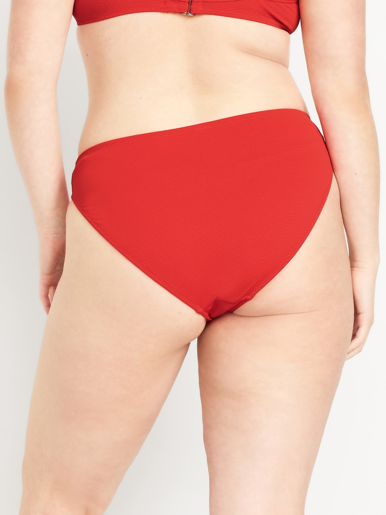 Mid-Rise Textured Bikini Swim Bottoms