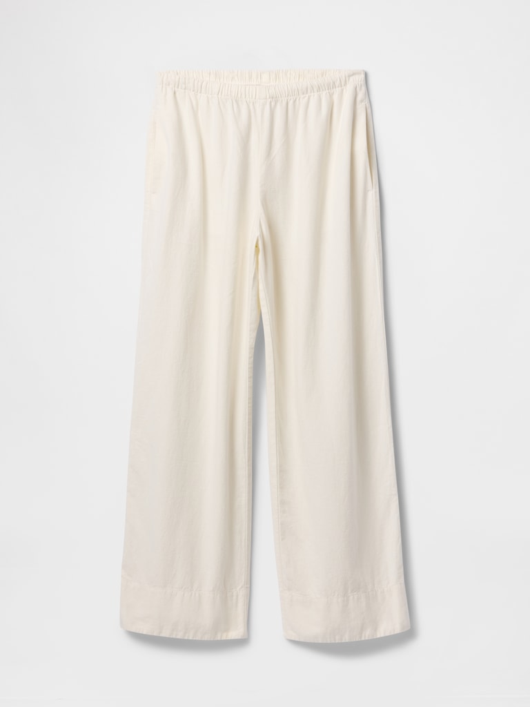 Linen-Blend Easy Wide-Hem Pants