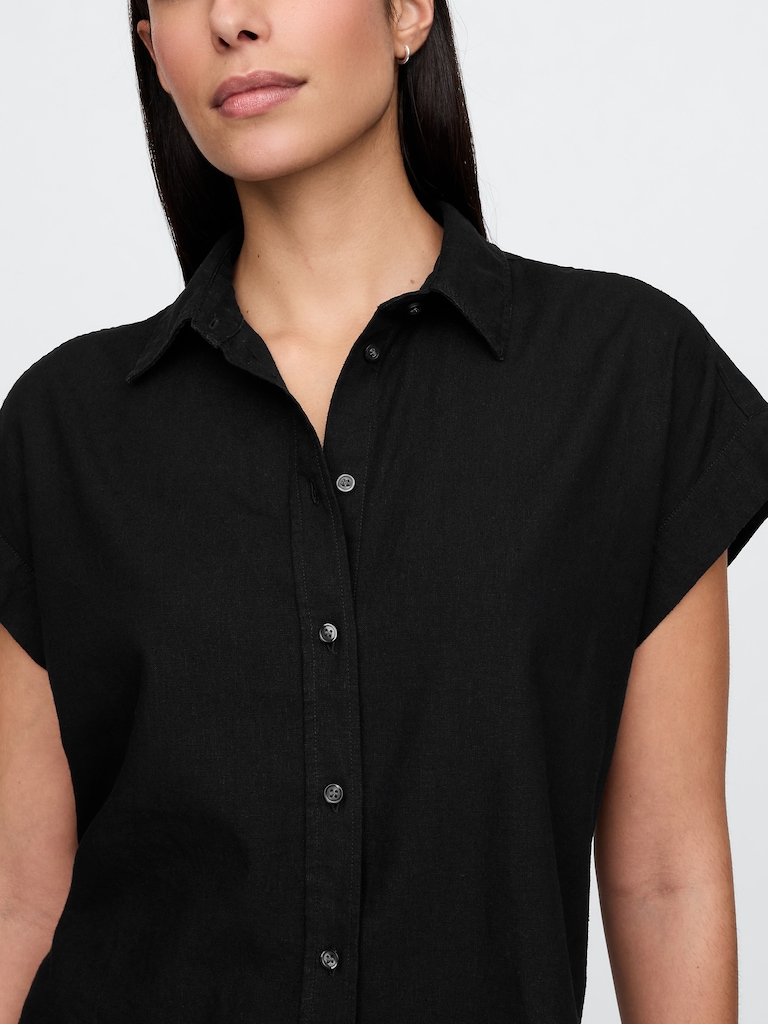 Linen-Blend Crop Shirt