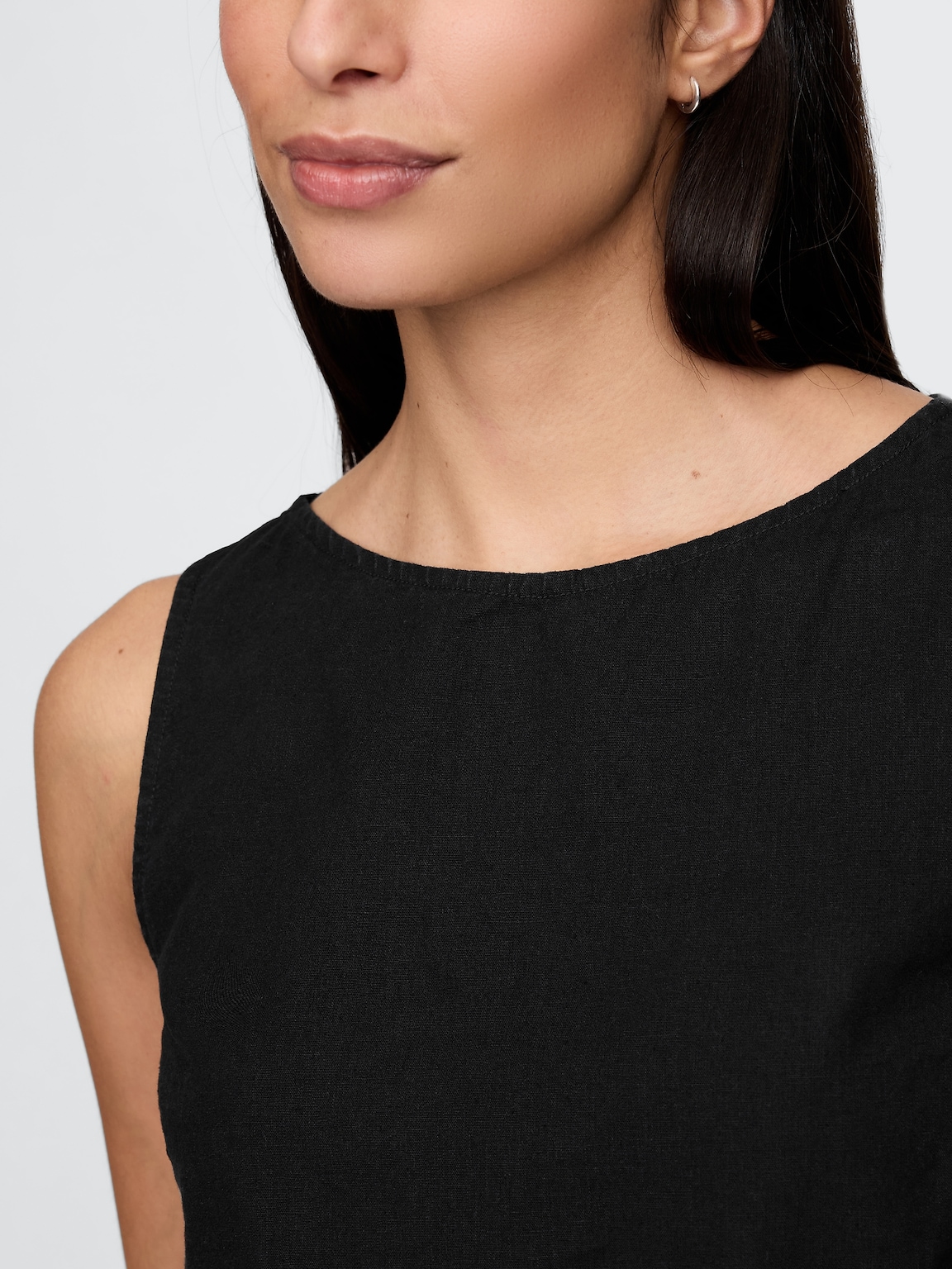 Linen-Blend Crop Shell Tank Top