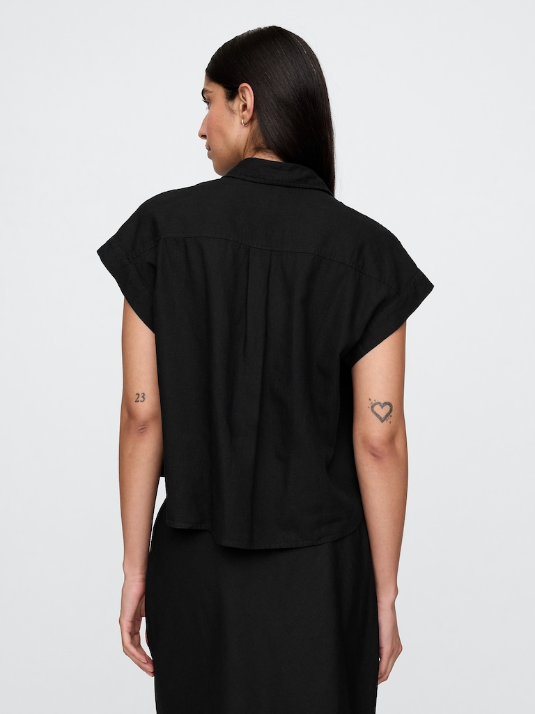 Linen-Blend Crop Shirt