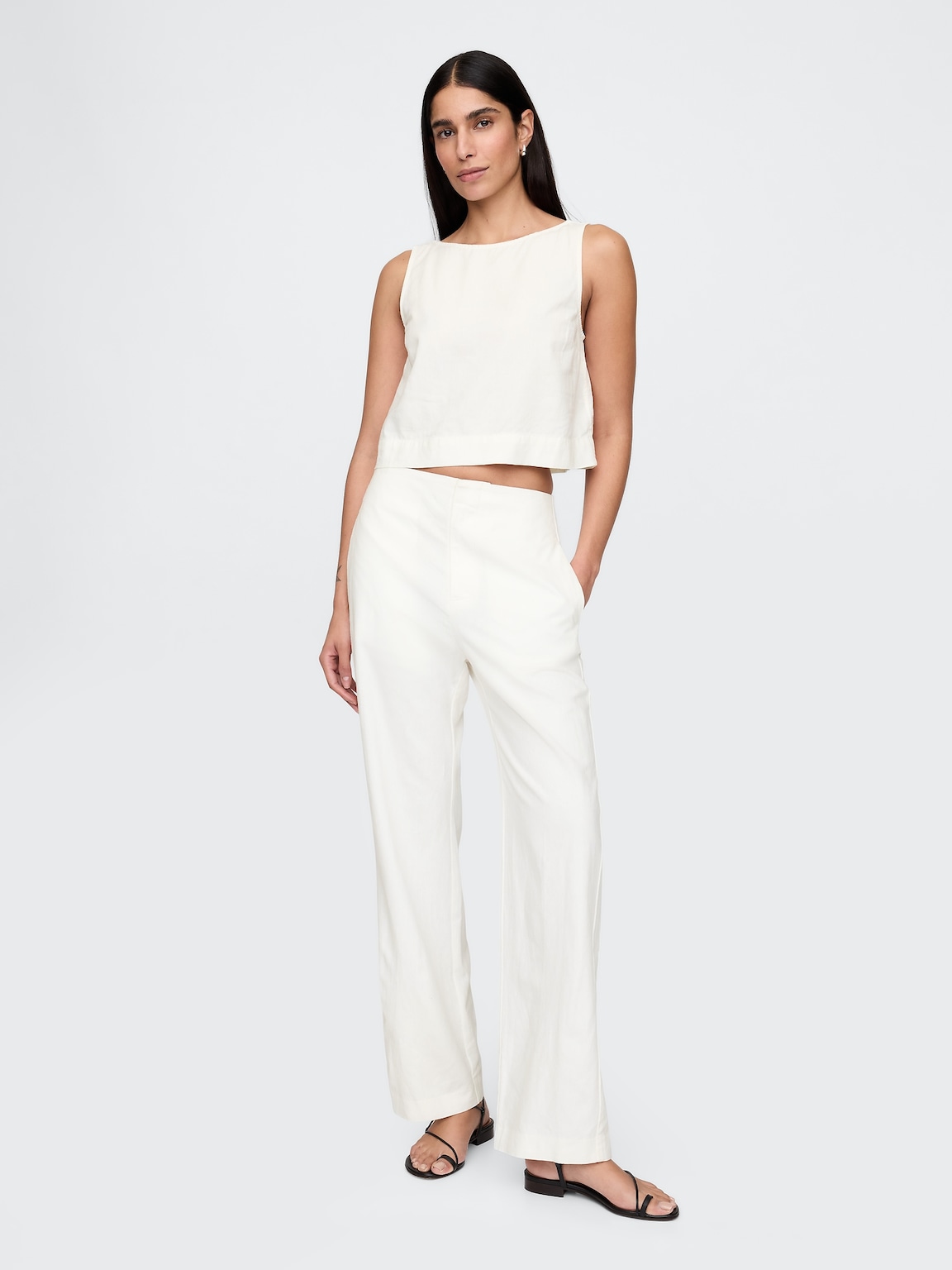 Linen-Blend Crop Shell Tank Top