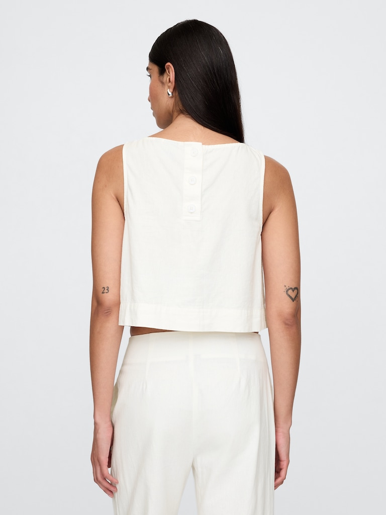 Linen-Blend Crop Shell Tank Top