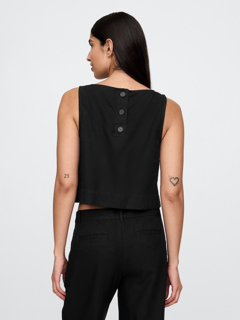 Linen-Blend Crop Shell Tank Top