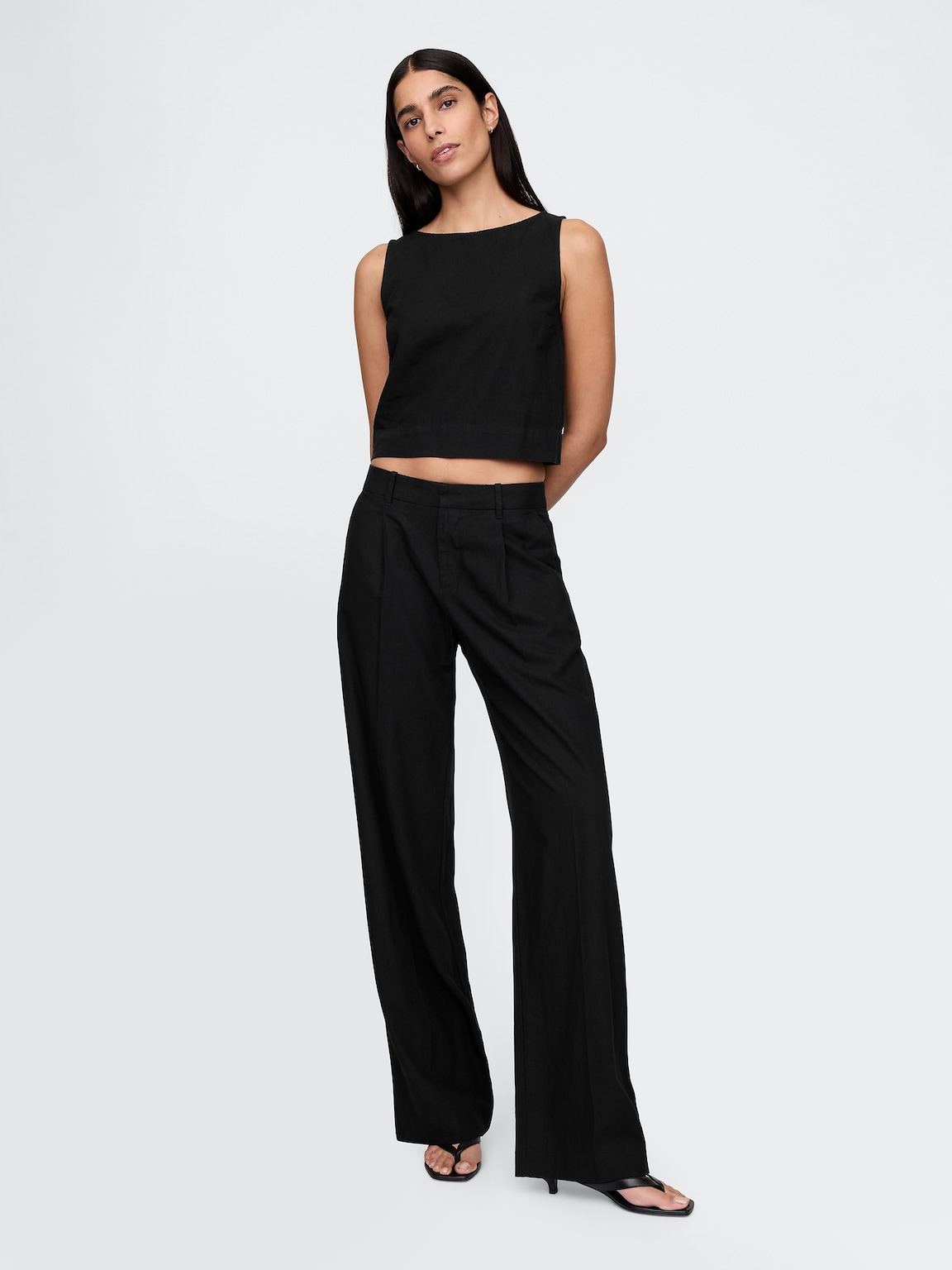 Linen-Blend Crop Shell Tank Top