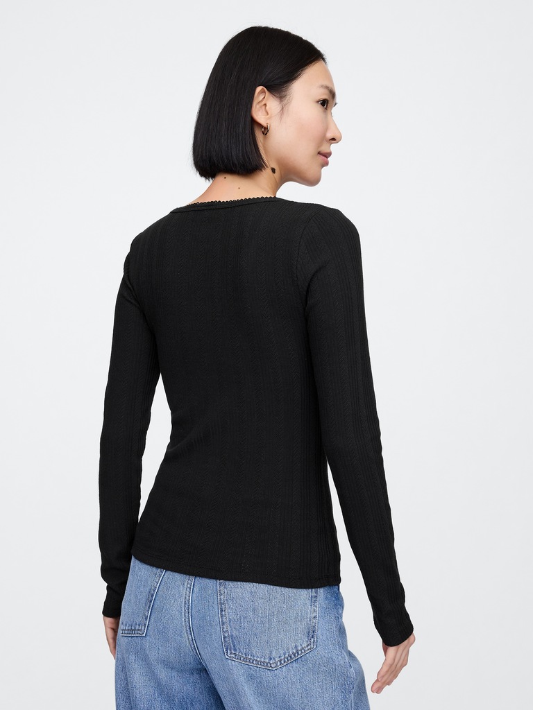 Ribbed Pointelle Scoopneck T-Shirt