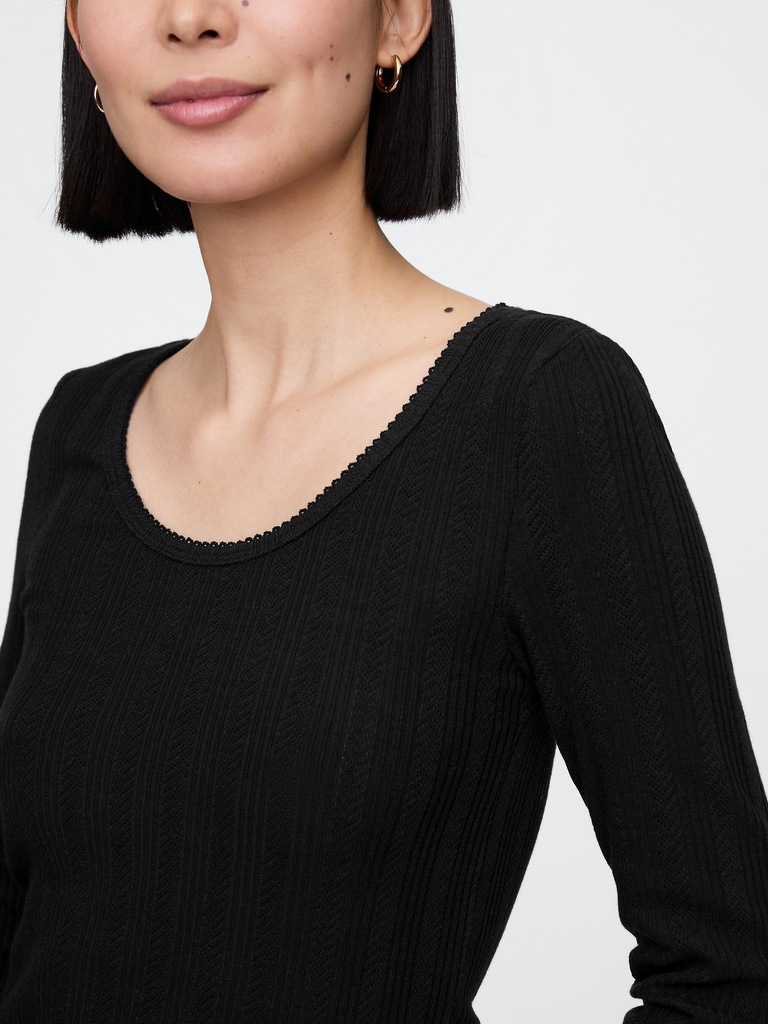 Ribbed Pointelle Scoopneck T-Shirt