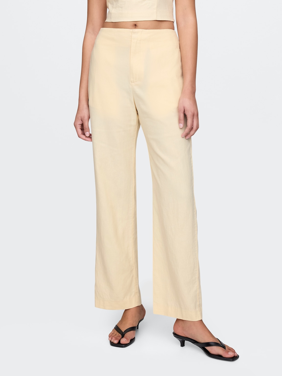 Linen-Blend Relaxed Straight Ankle Pants