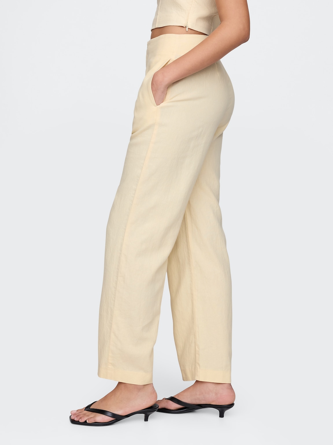 Linen-Blend Relaxed Straight Ankle Pants
