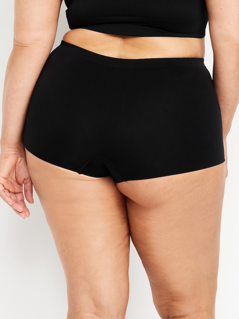 Mid-Rise Seamless Ribbed Boyshort Underwear