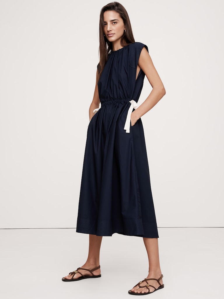 Cotton Poplin Tie-Waist Midi Dress