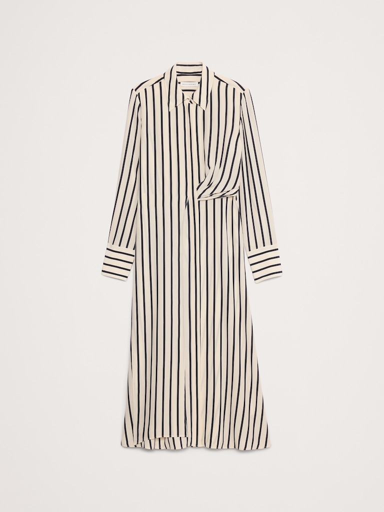 Matte Silk Twist-Front Shirt Dress