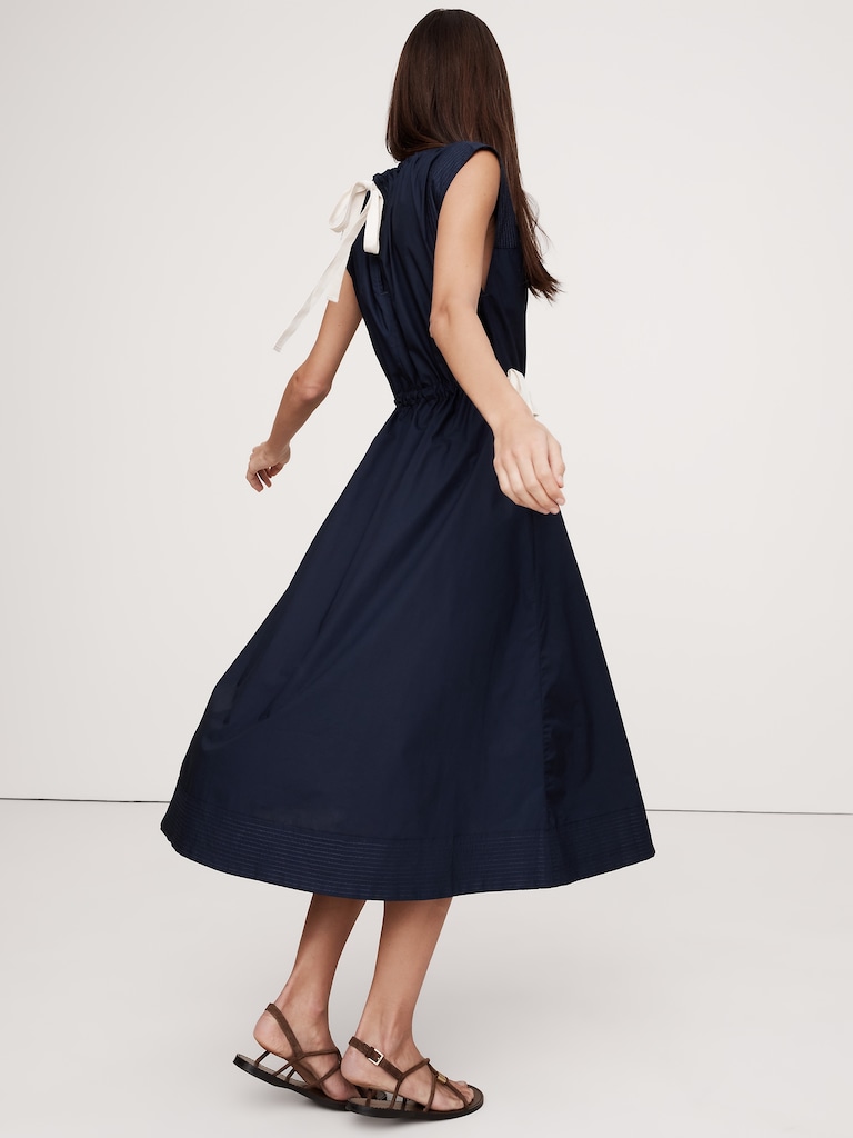 Cotton Poplin Tie-Waist Midi Dress