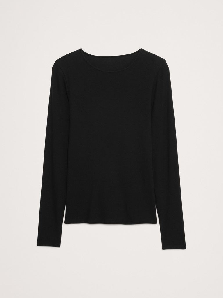 Ribbed Long-Sleeve Crew-Neck T-Shirt