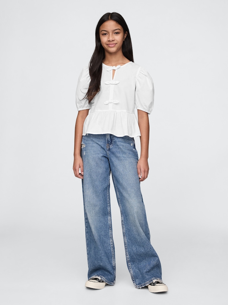Kids Puff-Sleeve Peplum Top