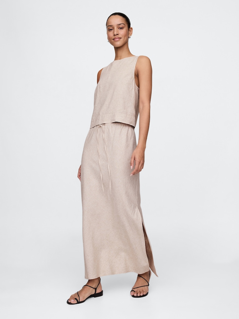 Linen-Blend Crop Shell Tank Top