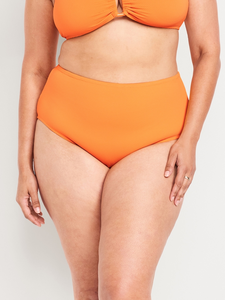 High-Waisted Textured Bikini Swim Bottoms