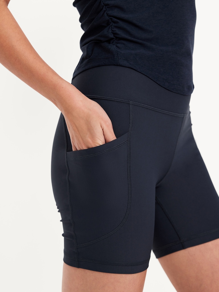 High-Waisted PowerSoft Pocket Biker Shorts -- 6-inch inseam