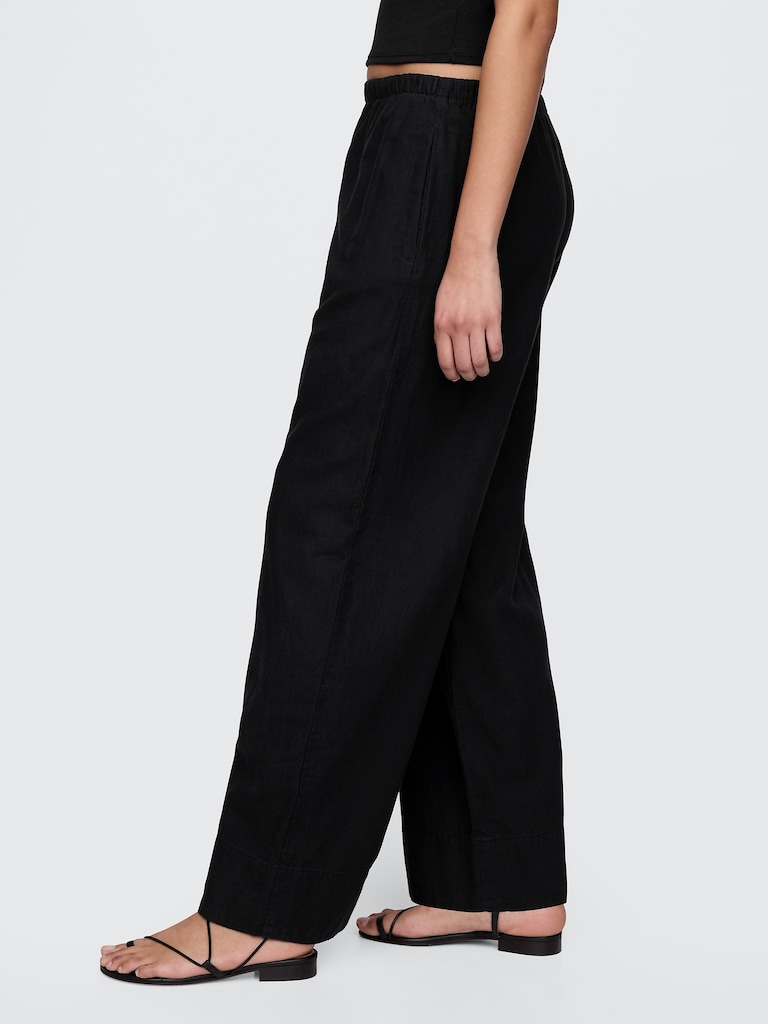 Linen-Blend Easy Wide-Hem Pants