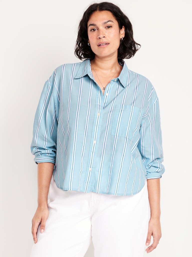 Cropped Button-Down Striped Shirt