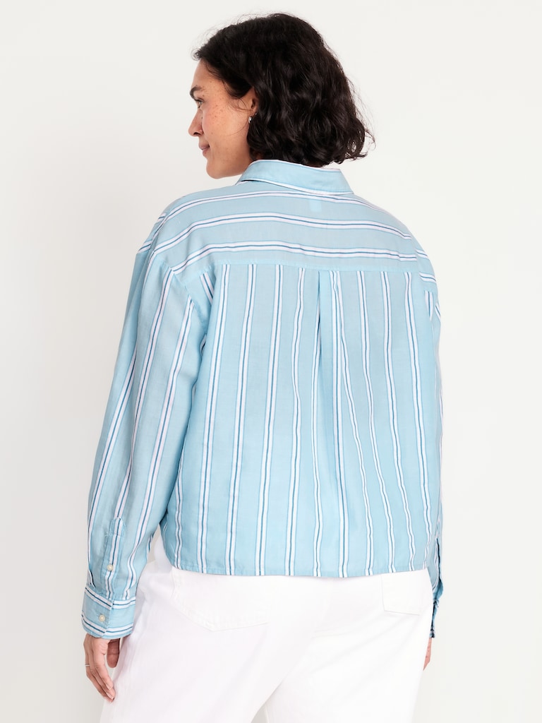 Cropped Button-Down Striped Shirt