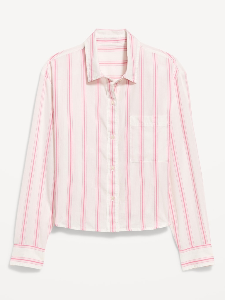 Cropped Button-Down Striped Shirt