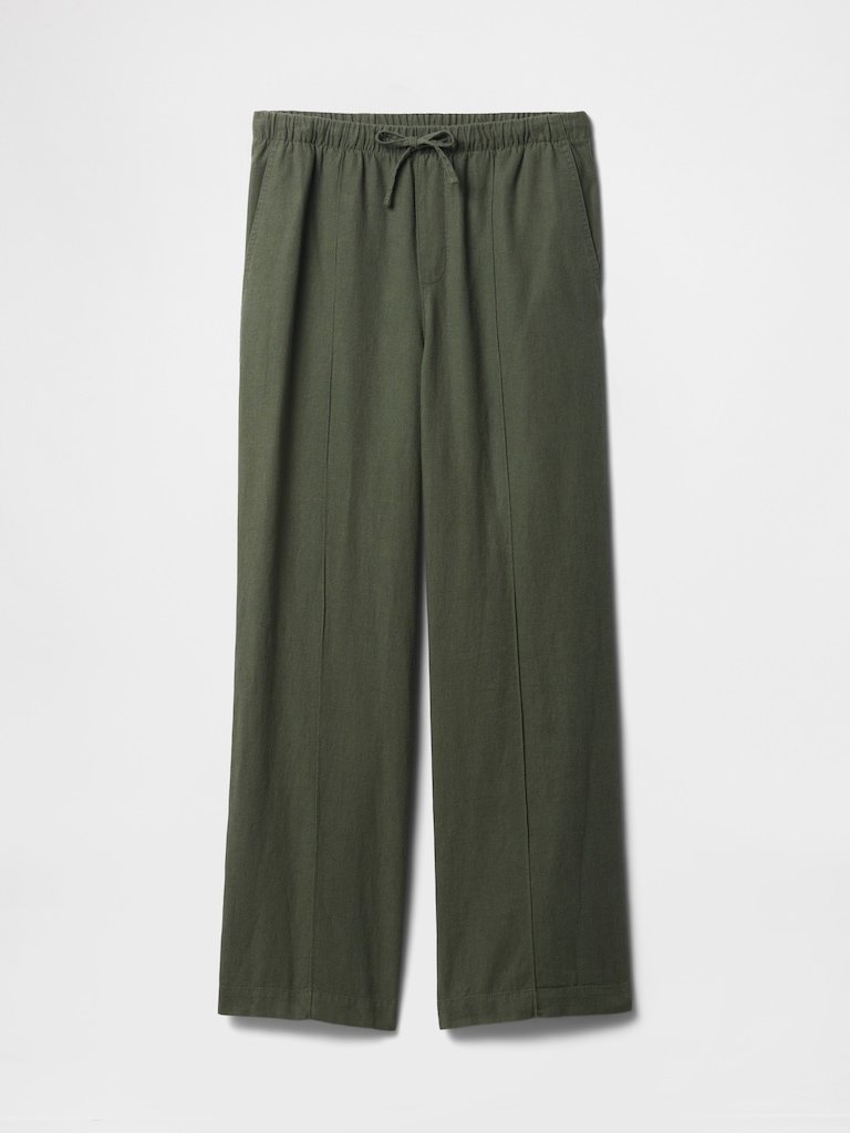 Mid Rise Linen-Blend Pull-On Wide-Leg Pants