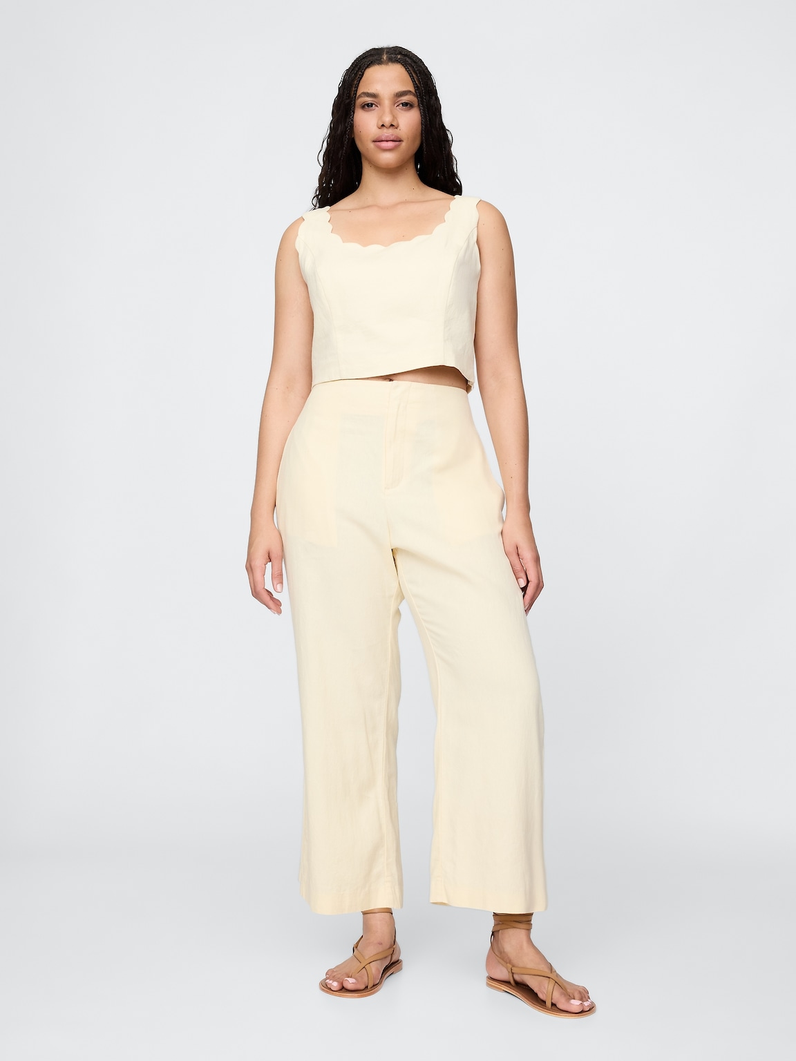 Linen-Blend Relaxed Straight Ankle Pants