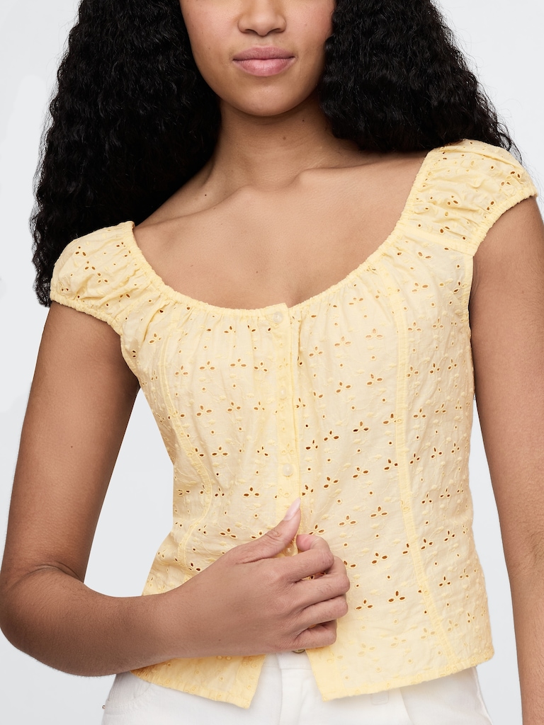 Cap-Sleeve Eyelet Top