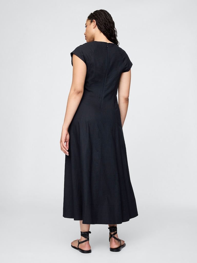 Linen-Blend Cap-Sleeve Maxi Dress