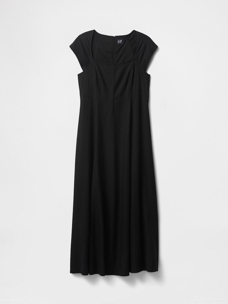 Linen-Blend Cap-Sleeve Maxi Dress