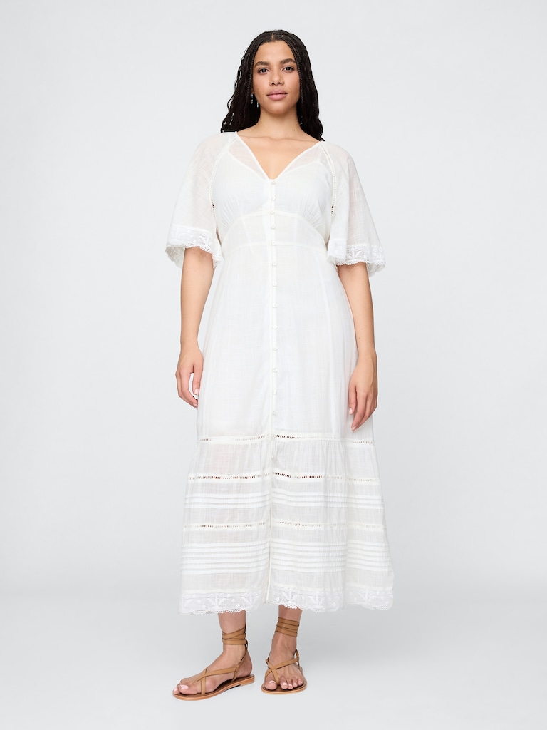 Lace-Trim Midi Dress