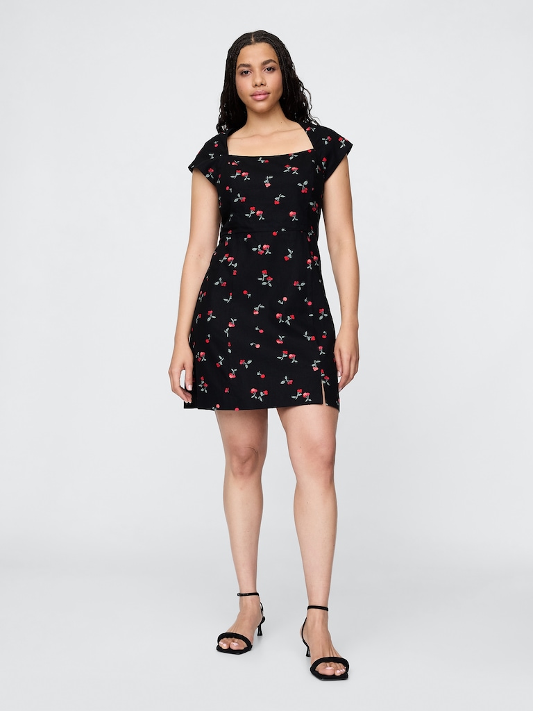 Linen-Blend Cap-Sleeve Mini Dress