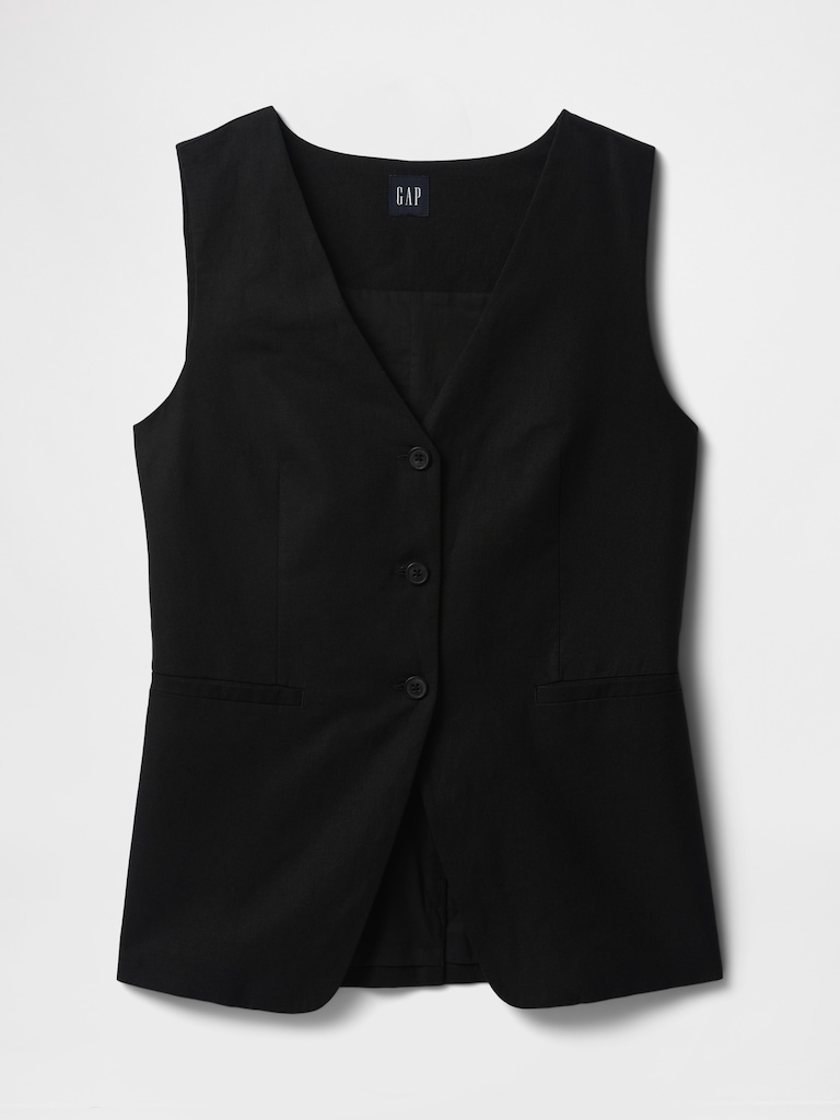 Linen-Blend Longline Vest