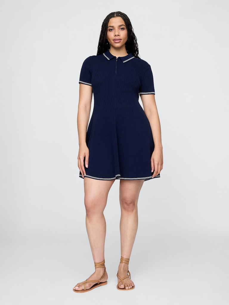 Rib Sweater Polo Mini Dress