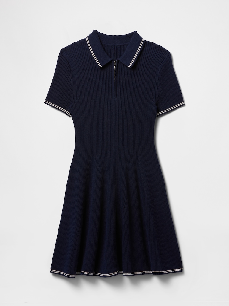 Rib Sweater Polo Mini Dress