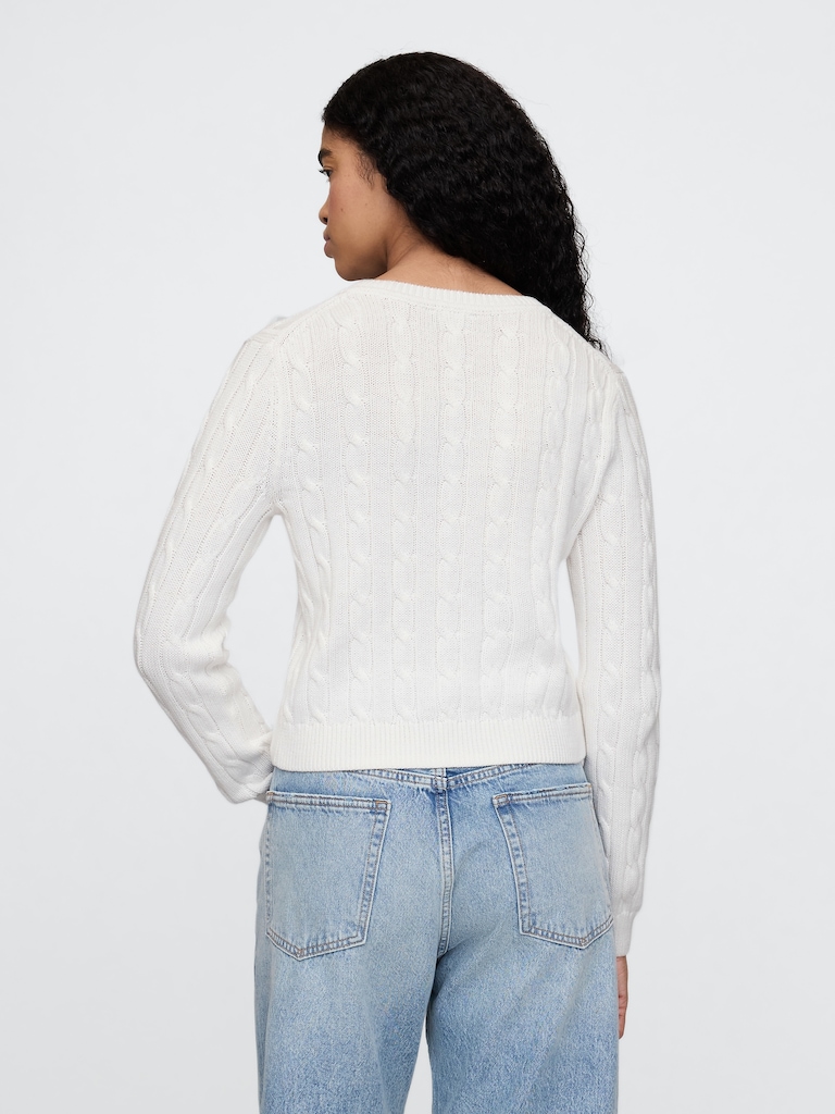 100% Cotton Cable-Knit V-Neck Sweater