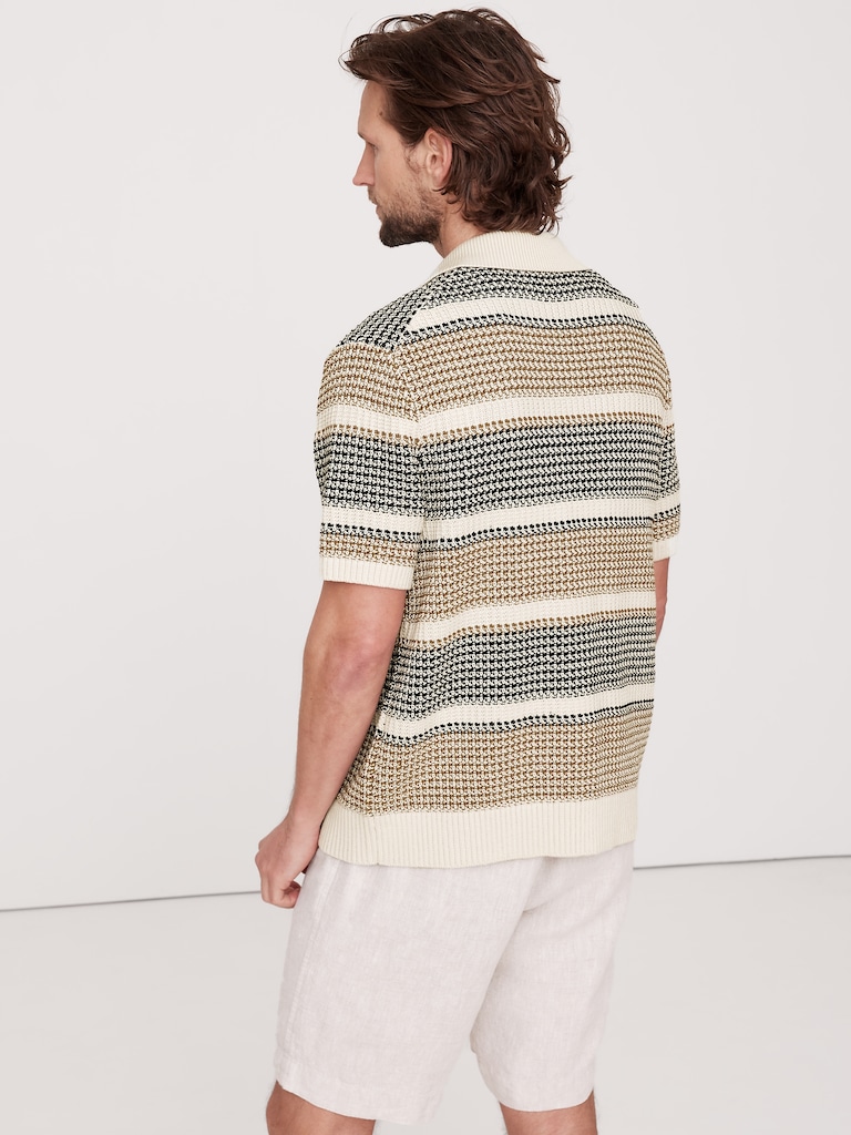Stripe Crochet Cotton Knit Shirt